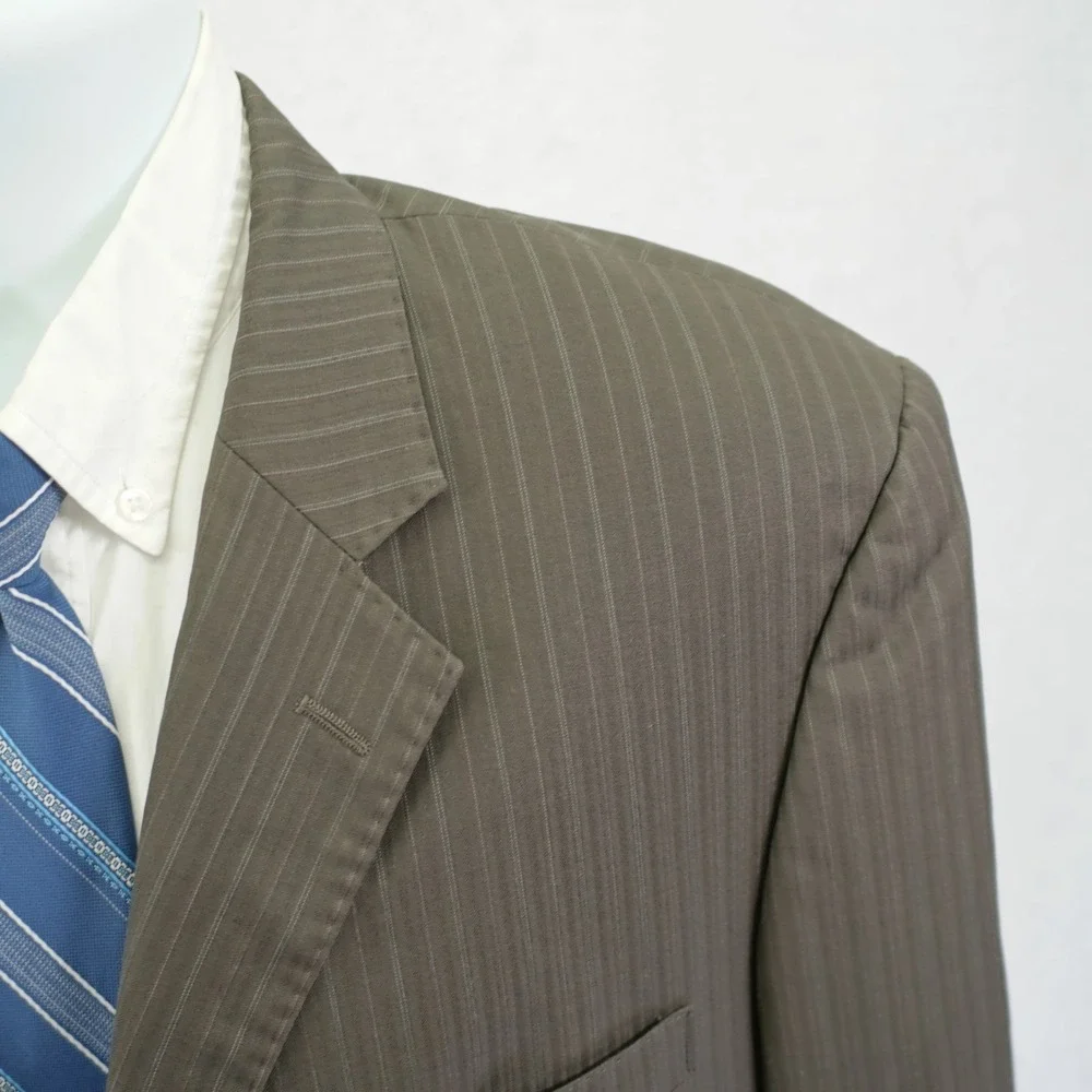 Pronto Uomo Couture Super 120s Wool Green Striped 2 Piece‎ Suit 44R 36 / 27